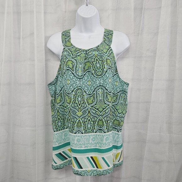 Ann Taylor Green White Boho Tank Top Festival Stripes Retro 14 - Picture 1 of 11